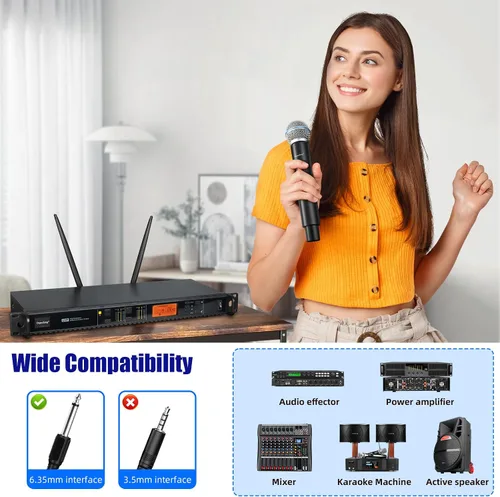 Vista 8 de Depusheng Sistema de micrófonos inalámbricos con 2 canales, micrófono inalámbrico de mano Inalambrico, rango UHF de 200 pies, micrófonos