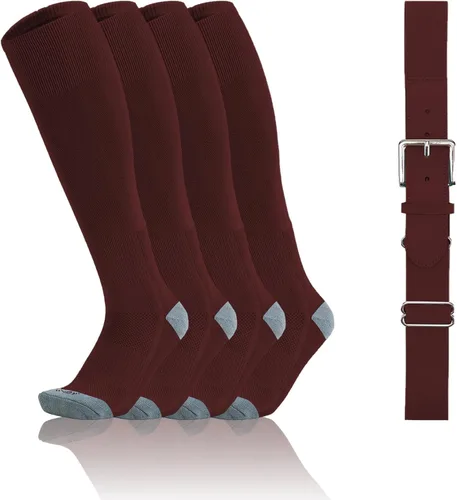 Vista 14 de QBK Conjunto combinado de calcetines y cinturón de béisbol para niños pequeños de 2 a 16 años (2 pares de calcetines y 1 cinturón)