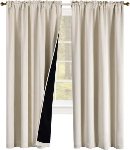 Vista 10 de KEQIAOSUOCAI Aqua - 100 cortinas opacas con forro negro para dormitorio, paneles de cortina totalmente opacas para sala de estar, cortinas aislantes