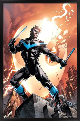 Vista 15 de Trends International DC Comics Nightwing - Póster de pared de fuego, 14.725 x 22.375 pulgadas, versión enmarcada de madera de granero