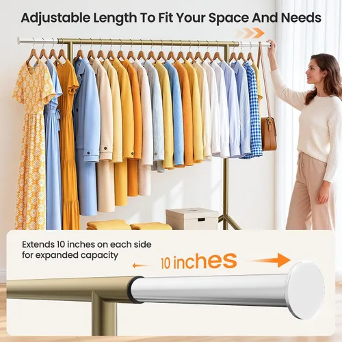 Vista 5 de Heavy Duty Clothes Rack, Rolling Clothing Rack Load 650 LBS for Hanging Clothes with 2 Sturdy Shelves, Metal Garment Rack with Wheels for Bedroom