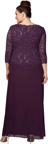 Vista 2 de Alex Evenings Women's 3/4 Sleeve Stretch Lace Bodice One Piece Mother of The Bride Dress Violeta (Deep Plum)