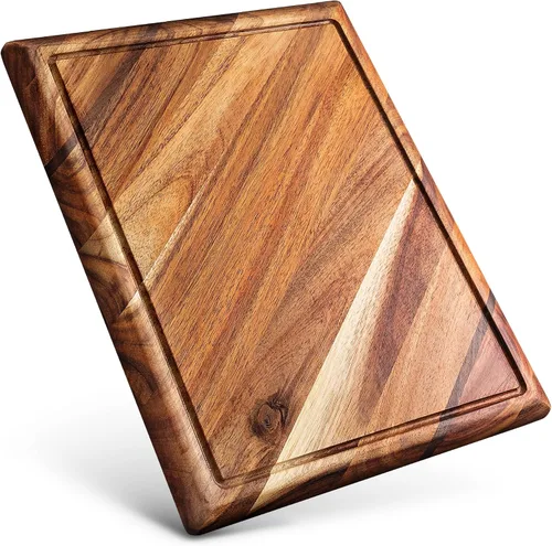 Vista 10 de Chorus - Juego de tablas de cortar de madera con ranura para jugo (3 piezas) - Tablas de cortar de madera de acacia, tabla de cortar para carne