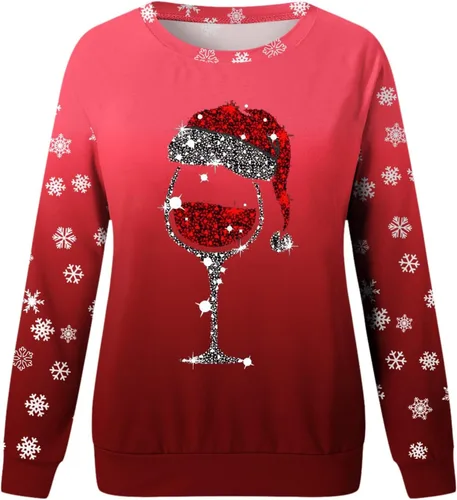 Vista 4 de Sudadera de Navidad para mujer, lindo suéter feo de Navidad con cuello redondo de Papá Noel, suéter feo de Navidad 2023