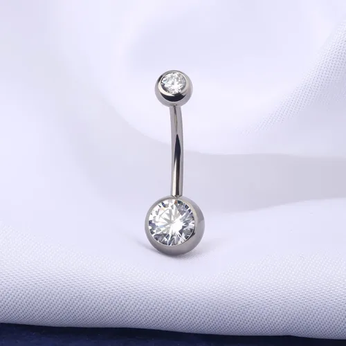 Vista 5 de OUFER Piercing de ombligo de titanio con rosca interna, joyería redonda de circonita cúbica para mujer, Metal