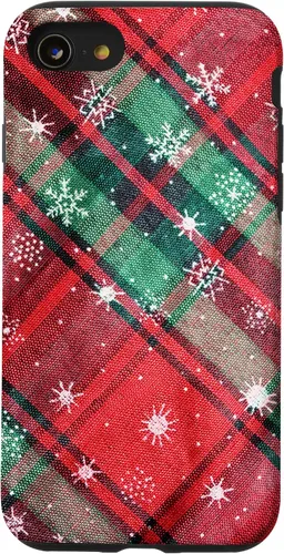 Vista 18 de Green Red Christmas Plaid Winter Snowflakes Case for iPhone 16