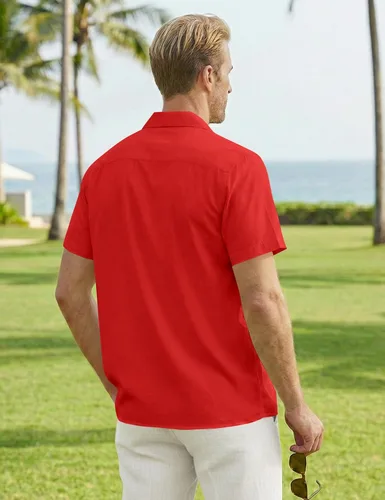 Vista 6 de ZEROYAA Camisas de manga corta con botones y ajuste regular para hombre Rojo llama