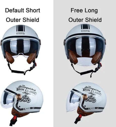 Vista 3 de Casco de moto de cara abierta para adultos, aprobado por DOT, 3/4 retro Vespa, con viseras duales, para motoneta, crucero, bobber y chopper