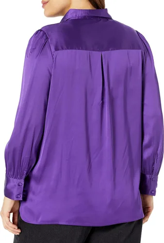 Vista 5 de The Drop Women's Standard Lucyswhims Long-Sleeve Button Down Stretch Satin Shirt