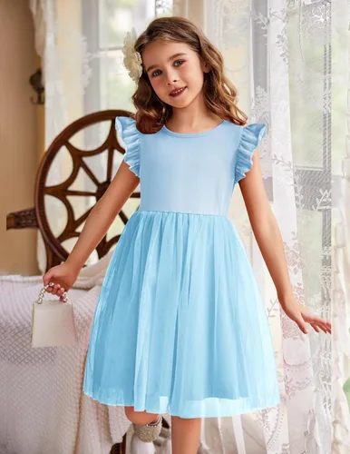 Vista 2 de Arshiner Vestido tutú para niñas pequeñas, vestidos de verano esponjosos, vestidos casuales de fiesta de tul para niños de 2 a 6 años