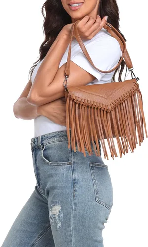 Vista 2 de HDE - Bolso de piel sintética para mujer, diseño de flecos