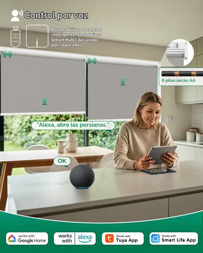 Vista 5 de Allesin Persianas motorizadas con control remoto Persianas enrollables opacas automáticas, fácil de instalar y control inteligente, persianas Gris