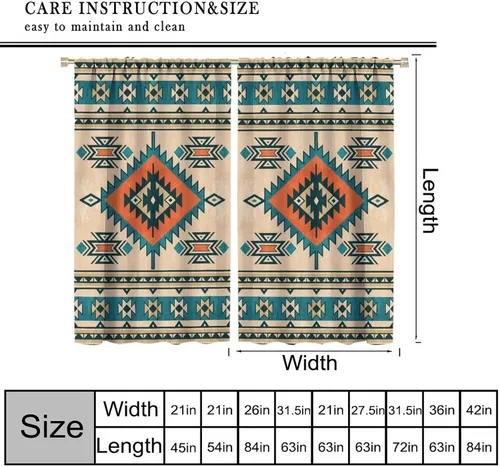 Vista 61 de Cortinas con patrón geométrico tribal, estilo suroeste, azteca, rústico, occidental, nativo americano, opacas, con bolsillo para barra, decoración