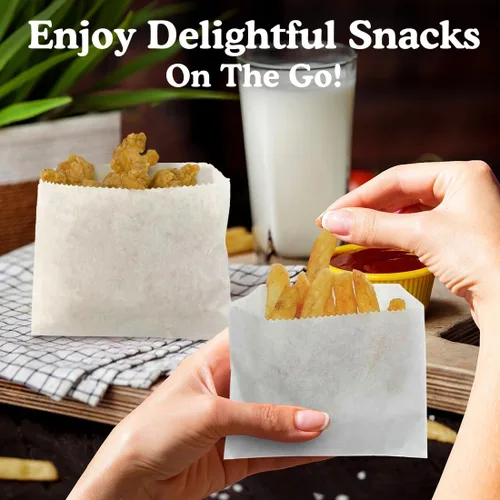 Vista 3 de Regency Wraps Bolsas de papas fritas resistentes a la grasa, bolsas de aperitivos, paquete de 50 Disposable Food Serving Pouches For Individual
