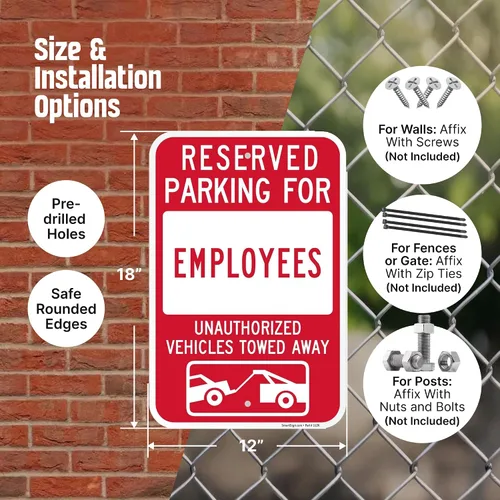 Vista 3 de SmartSign Cartel de estacionamiento reservado para empleados, paquete de 2, letrero remolcado de vehículos no autorizados, 18 x 12 pulgadas