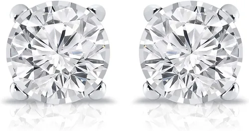 Vista 3 de Diamond Wish - Pendientes redondos de oro de 14 quilates (0,15 0,25 quilates, G-H, SI1-SI2) con 4 puntas y tornillos