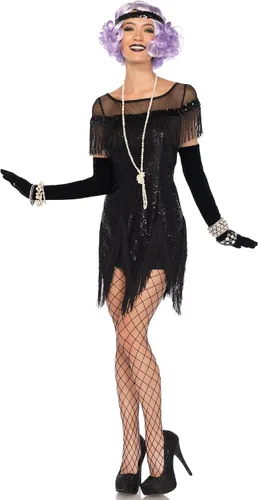 Vista 5 de Leg Avenue Disfraz de cóctel Gatsby Flapper de los años 20 para mujer, Negro