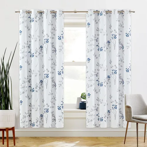 Vista 35 de Beauoop Cortinas Florales 100% Opacas de 54 Pulgadas de Largo, 2 Paneles para Dormitorio, Sala de Estar, Azul Gris y Blanco con Patrón de Flores