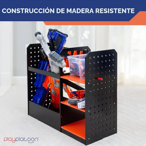 Vista 4 de Play Platoon Estante de almacenamiento para pistola Nerf - Organizador de tablero de clavijas de pared de 6 pistolas Includes 20 Storage Pegs