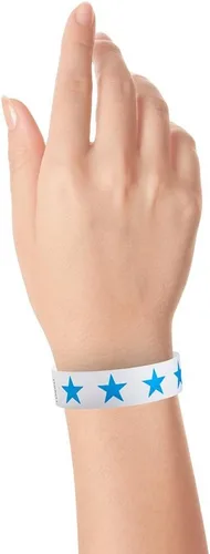 Vista 3 de 500 pulseras Tyvek de estrellas azules Wristco para eventos, a prueba de manipulaciones Cómoda pulsera Tyvek resistente al agua y al desgarro