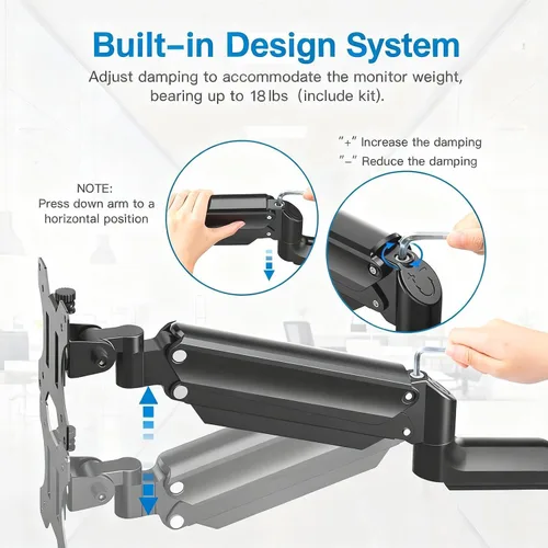 Vista 3 de HUANUO Soporte de pared para monitor individual para pantalla de computadora de 13 a 32 pulgadas, brazo de montaje de pared para monitor