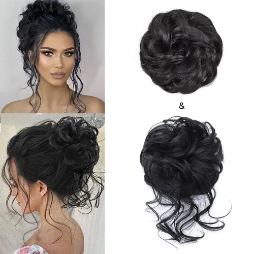 Vista 31 de KETHBE Moño desordenado, extensión de moños de pelo despeinado, banda elástica para el cabello, moño rizado para mujeres (negro)