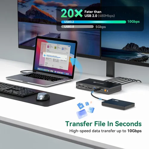 Vista 4 de Estación de acoplamiento Thunderbolt 4 monitores 4K a 60Hz para M1 M2 M3 M4 MacBook Pro/Air con tecnología DisplayLink, Base USB C 15 en 1 con 4