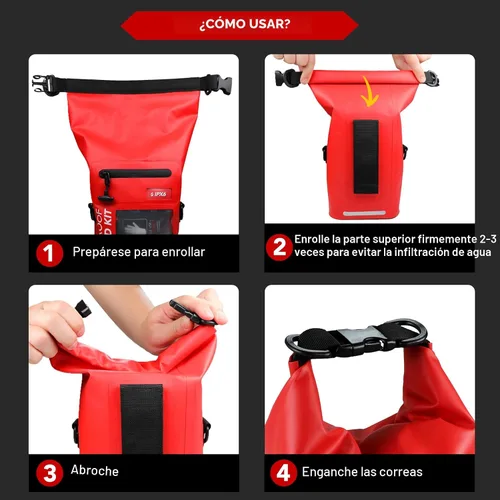 Vista 8 de Kit de primeros auxilios impermeable de 250 piezas, bolsa seca reflectante con tapa enrollable para barco, bolsas de emergencia, kit médico