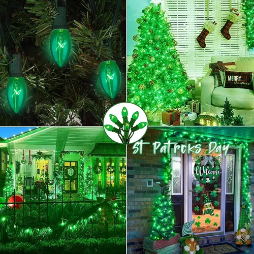 Vista 7 de Bombillas de Repuesto de Luz de Navidad C9, Paquete de 25 Bombillas de Luces de Navidad Verde Transparente, Bombilla de Base Intermedia E17