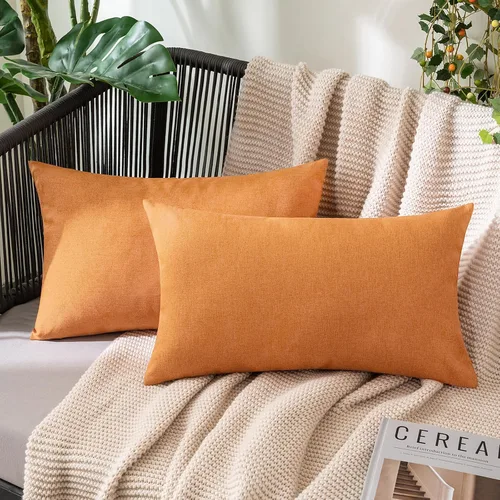 Vista 87 de MIULEE - Paquete de 2 fundas de almohada decorativas para exteriores, impermeables, sólidas, de imitación de lino, para jardín, casa de campo, Azul