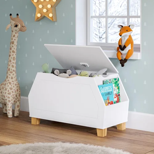 Vista 2 de RiverRidge Caja de juguetes de colección Catch-All para niños con estantes laterales para libros, organizador de almacenamiento de juguetes seguro