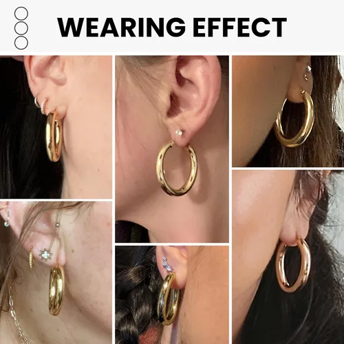 Vista 2 de Chunky Gold Hoop Earrings for Women Lightweight Drop Hoops Hypoallergenic Gold Plated Earrings Fashion Jewelry for Women Girls (Gold)