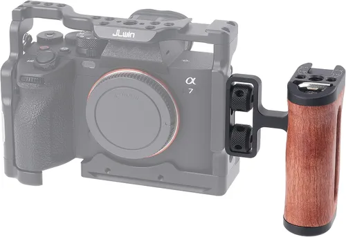 Vista 5 de Fotga Mango lateral de madera con 1/4 "-20 agujeros de montaje Cold Shoe para cámara de video DSLR sin espejo, jaula de micrófono llave incorporada
