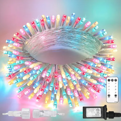 Vista 10 de suddus - Guirnalda 100 luces led conectable, control remoto, enchufe, impermeable, regulable, cable transparente, exterior, otoño, Halloween, Acción