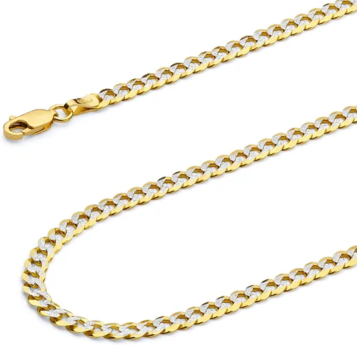 Vista 4 de 14k REAL Yellow/Two Tone Gold Bevelled Hollow 11mm, 9mm, 6.5mm, 5mm, 4.5mm, 3.5mm, 2.5mm, 2mm Cuban Curb Chain Necklace/Bracelet with Lobster Claw