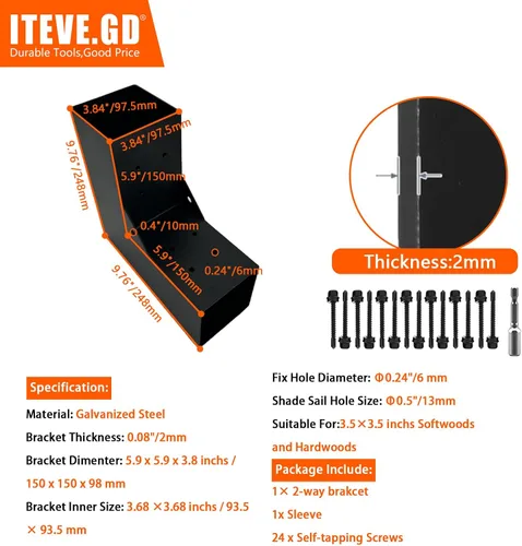 Vista 7 de Kits de soporte para pérgola DIY, soportes de esquina en forma de L de 2 vías para madera de 4 x 4 pulgadas (real: 3.5 x 3.5 pulgadas) para pérgola
