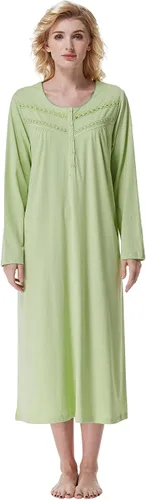 Vista 18 de Keyocean Camisones para mujer, de algodón suave, cómodo, ligero, de manga larga, vestidos de noche para mujer Azul