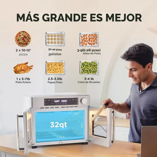 Vista 5 de Ivation Horno freidora de aire de doble zona con puerta francesa - 32 cuartos de galón, horno tostador de convección combinado, multifunción de 10