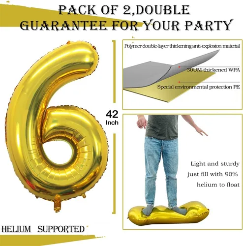 Vista 3 de Goer, conjunto de globos de papel aluminio para decoraciones de cumpleaños, globos de las letras de feliz cumpleaños y de números Oro