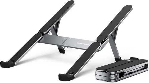 Vista 8 de Soporte portátil para laptop, elevador plegable para computadora portátil, soporte ergonómico ajustable de 6 niveles, soporte de computadora de Gris