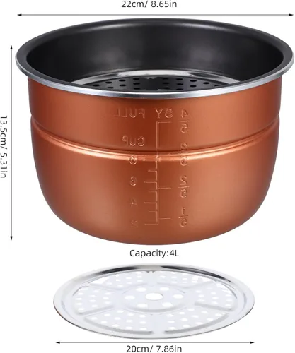 Vista 9 de Ipetboom Replacement Non-stick 4l Inner Pot for Electric Pressure Cooker with Thickened Aluminum Alloy and Steamer Rack, Compatible Rice Cooker