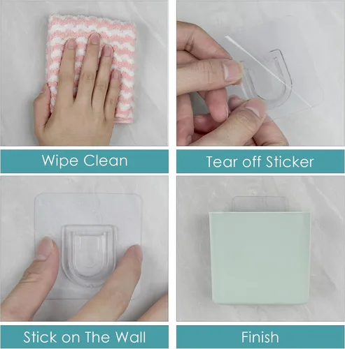 Vista 3 de Soporte multiusos para cepillos de dientes, organizador de almacenamiento de cepillos de dientes autoadhesivo para ducha, colgador de cepillos