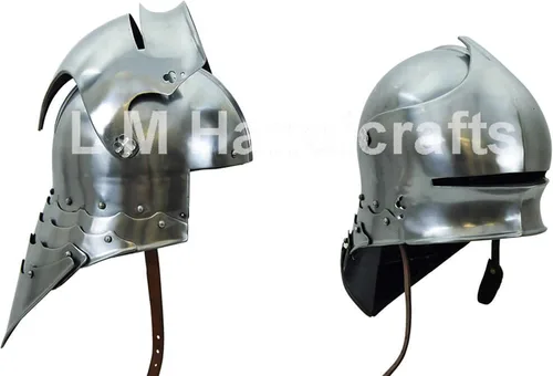 Vista 2 de L M Handicrafts Casco medieval alemán Sallet de calibre 16 (0.059in) Espartano romano, calibre 18, plata gótica, medieval, caballero medieval