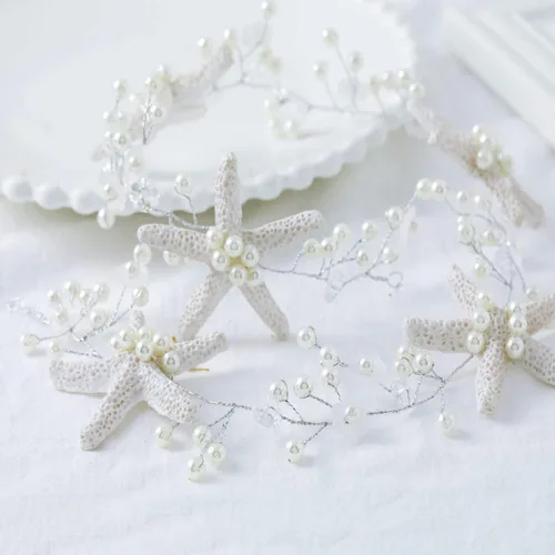 Vista 7 de Unicra Diadema de novia con estrella de mar, diadema de vid y perlas, accesorios para el cabello de boda en la playa, accesorios para el cabello