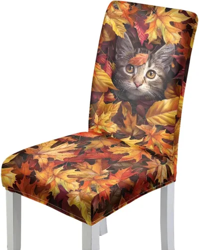 Vista 16 de Rnyleeg Juego de 1 fundas para sillas de comedor de otoño, diseño de hojas, para sala de estar, sin brazos, funda elástica para silla de cóctel