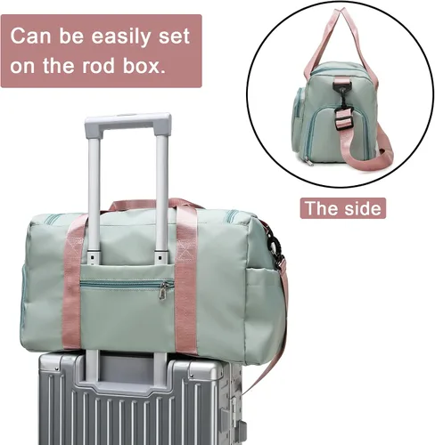Vista 327 de Pequeña bolsa de gimnasio para mujer, bolsa de viaje con compartimento para zapatos