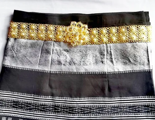 Vista 3 de Cinturón tailandés Placa de oro Piedra Blanca Joyería Cadena Vintage Rattanakosin Período Tailandia Traje Tradición Boda Mujeres Accesorio Para