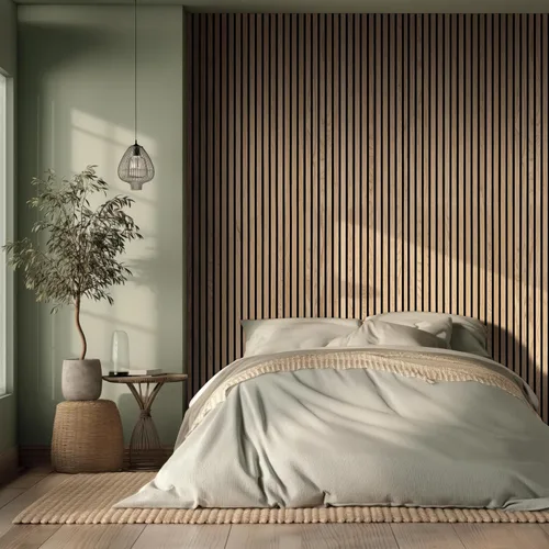 Vista 3 de Ackland - Panel de madera acústica SereniSlats Canvas Beige 94.5 x 9.5 Natural