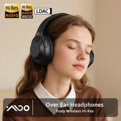 Vista 2 de YMOO Auriculares con cancelación activa de ruido para viajes en avión, audio LDAC de alta resolución, auriculares ANC con cable e inalámbricos, 100