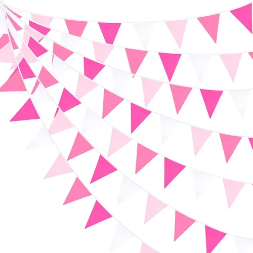 Vista 16 de Decoraciones de fiesta de vaquera de 32 pies con estampado de vaca rosa intenso, bandera triangular, banderines de tela, banderines para vaqueras